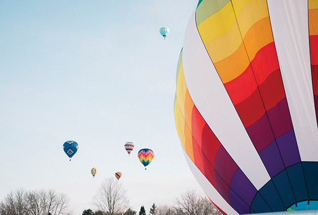 Hot air balloons in the sky during the Hudson Hot Air Affair