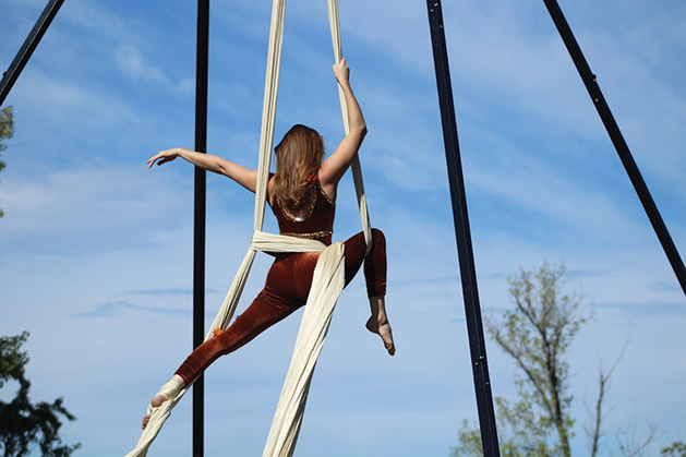 An aerial silk dancer performs at the 2019 Spirit of the St. Croix Art Festival