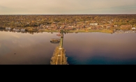 A drone photograph of the Stillwater Bridge across the St. Croix River