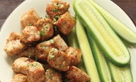 Air fried pork bites with cucumbers.