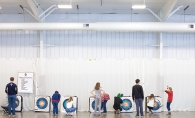 The St. Croix Preparatory Academy archery team practices in their indoor facility.