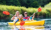 family kayaking