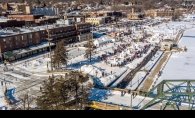 Aerial shot of 2022 World Snow Sculpting Championship in Stillwater.