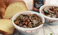 Steak, mushroom and ale soup made with a recipe by NellieBellie