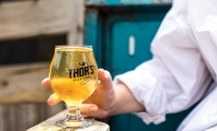 A glass of Thor's Hard Cider.