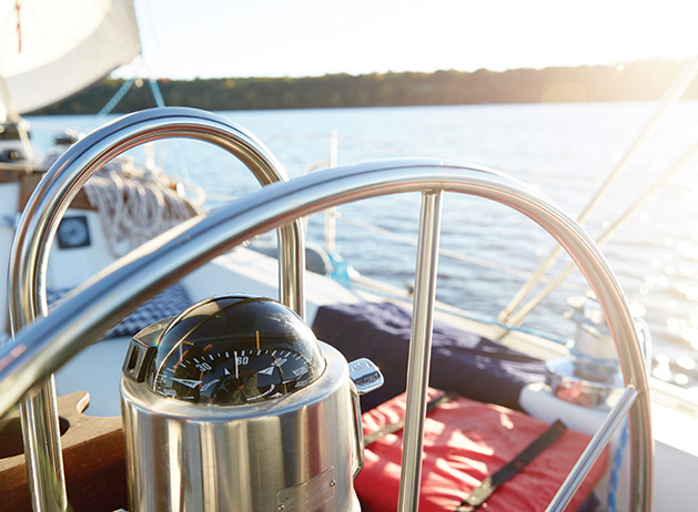 The compass on a sailboat at one of the sailing schools in the St. Croix Valley.