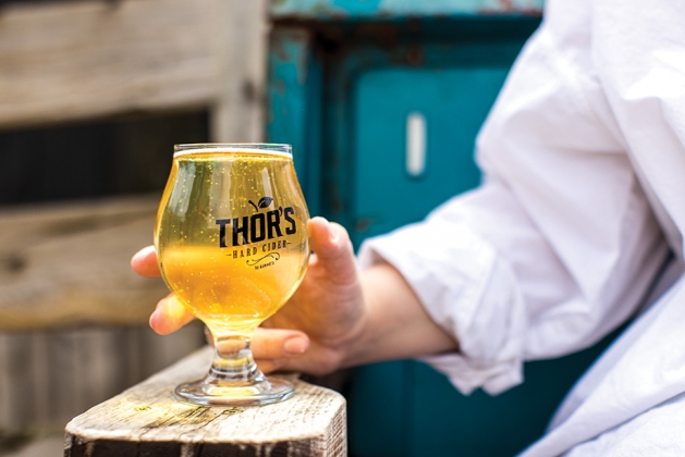 A glass of Thor's Hard Cider.