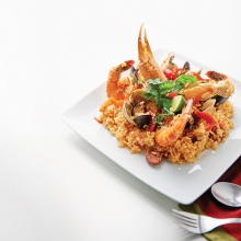 Seafood &  chorizo paella from The Global Chef