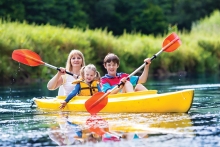 family kayaking