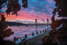 A shot of the sunrise over the Stillwater liftbridge.