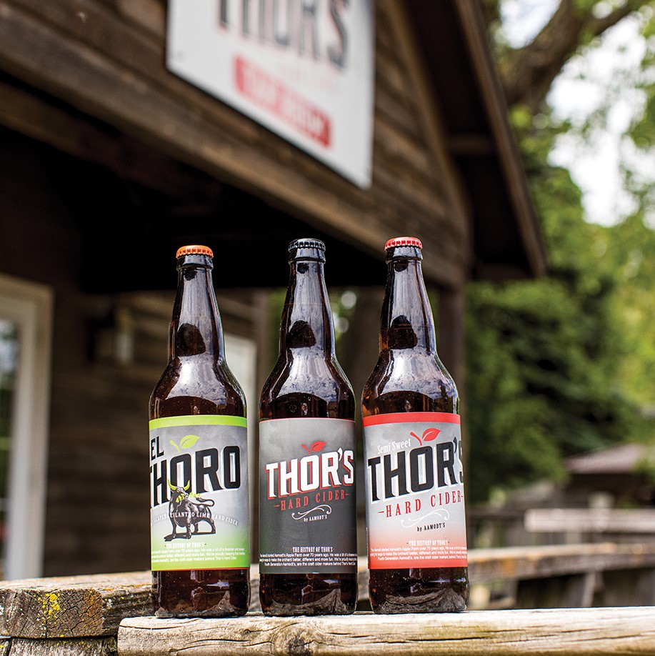 Thor's Hard Cider's three main flavors in bottles.