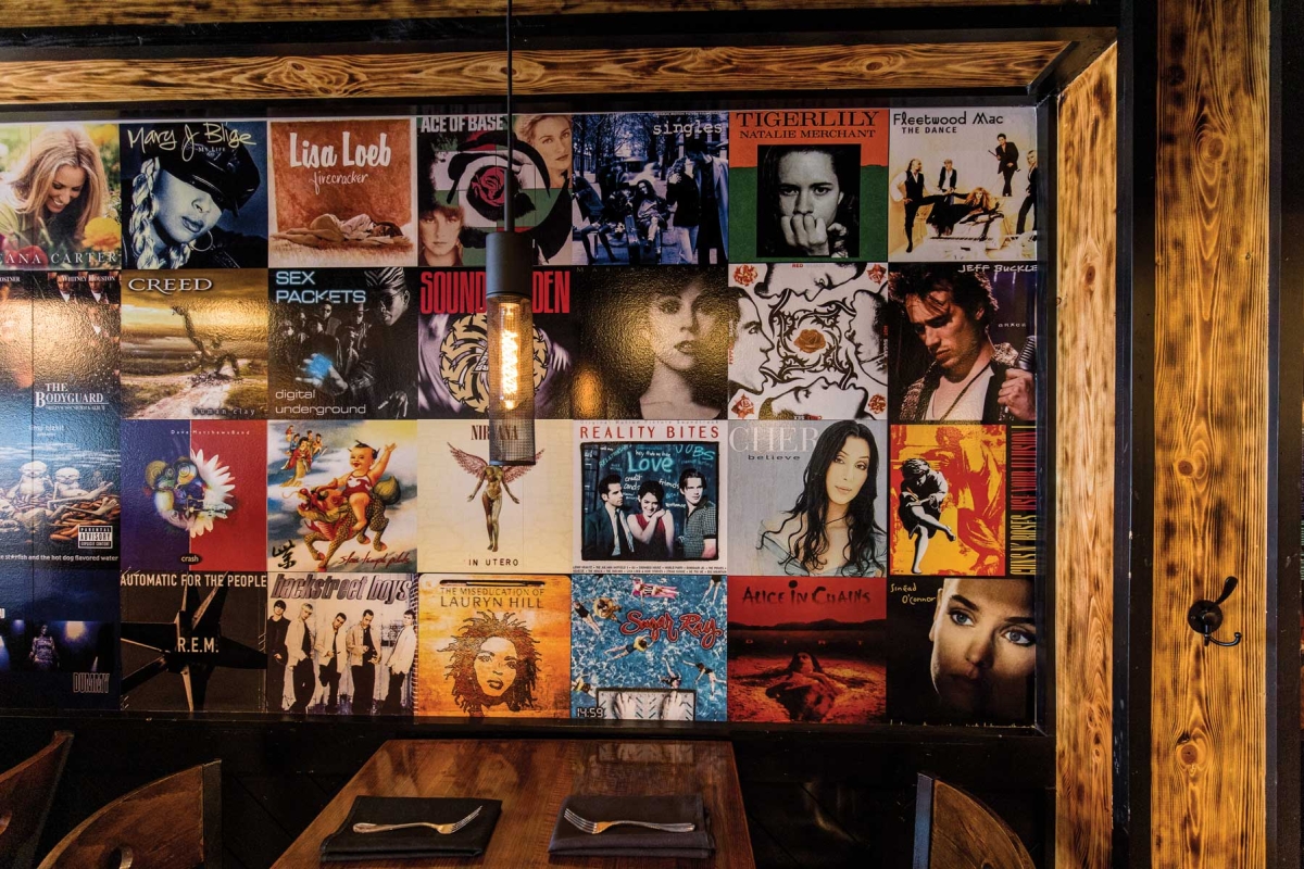 Album wall at The Wild Hare.