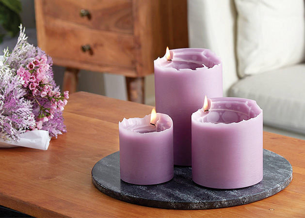 Purple spiral candles from Afton Candle Company.
