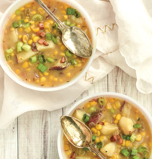 Corn and potato chowder with beer made from a recipe by NellieBellie